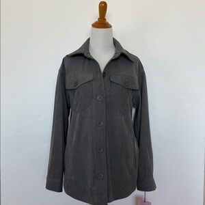 New Avecs Les Filles Gray Corduroy Button-Up Shirt Jacket (Shacket)